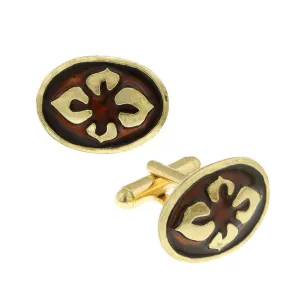 1928 Jewelry Fleur Classique Oval Enamel Cufflinks 1928 Jewelry