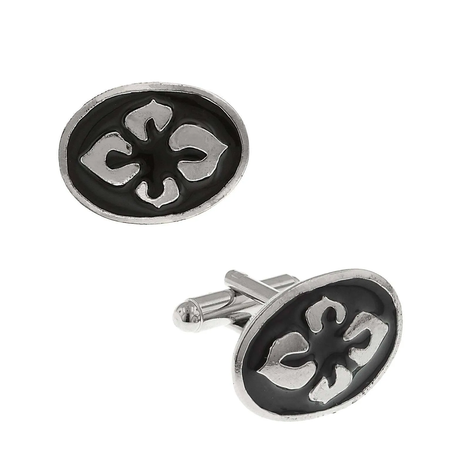 1928 Jewelry Fleur Classique Oval Enamel Cufflinks 1928 Jewelry