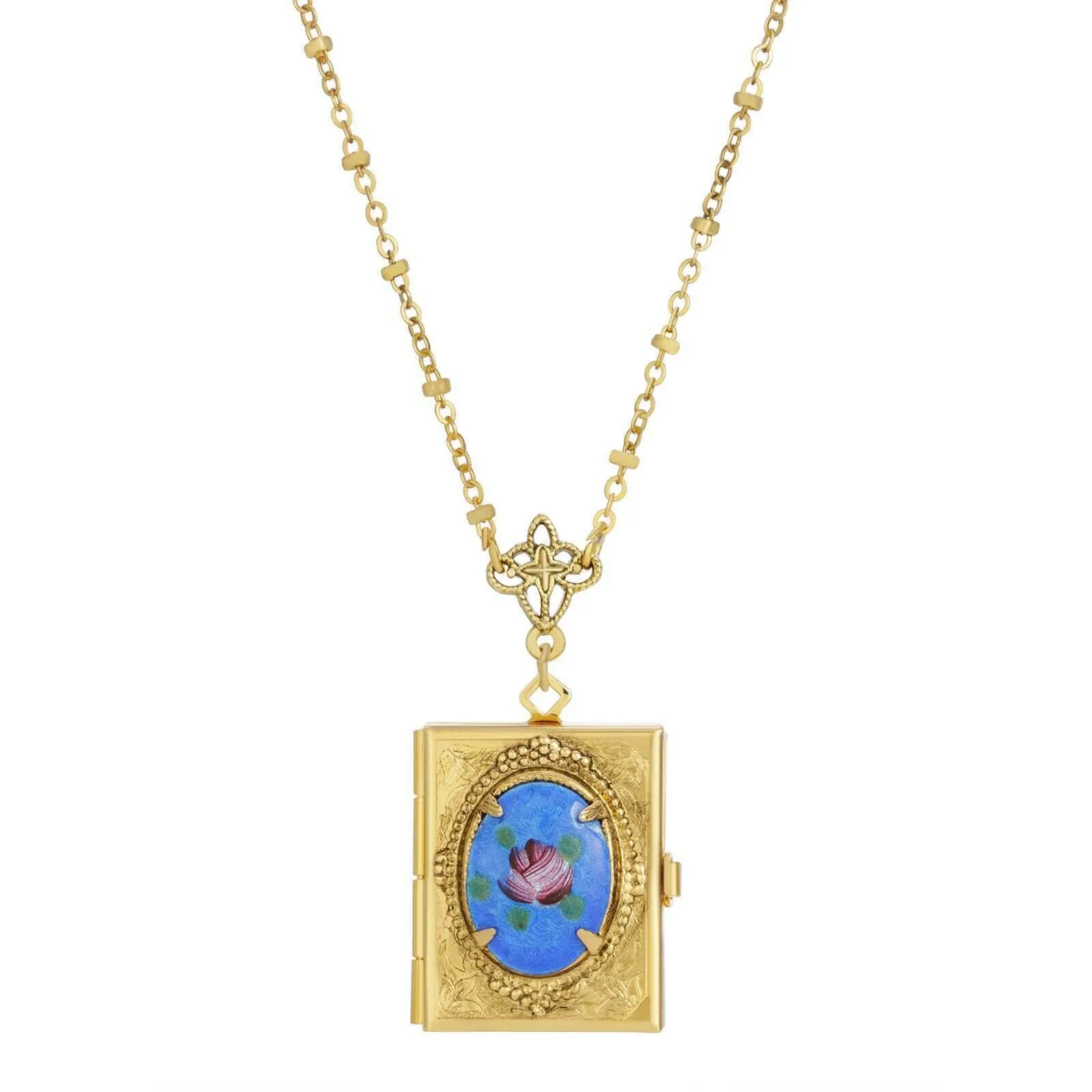 1928 Jewelry Floral 4 Picture Book Locket Necklace 28" 1928 Jewelry