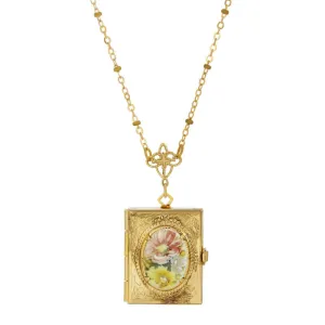 1928 Jewelry Floral 4 Picture Book Locket Necklace 28" 1928 Jewelry