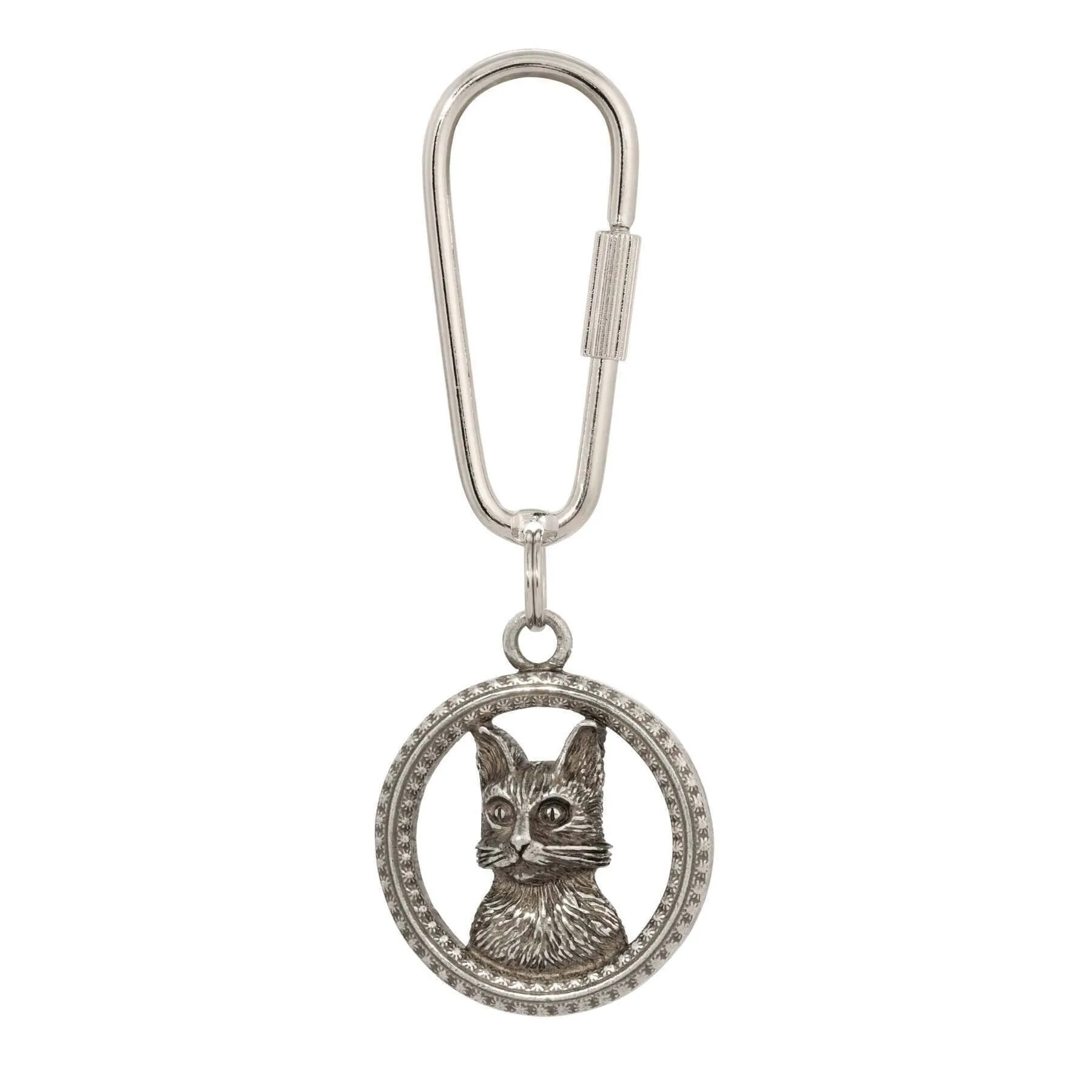 1928 Jewelry Floral Adorned Round Cat Carabiner Key Chain 1928 Jewelry