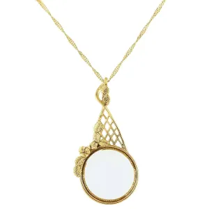 1928 Jewelry Floral Filigree Magnifying Glass Necklace 28" - Magnification Power: 2X 1928 Jewelry