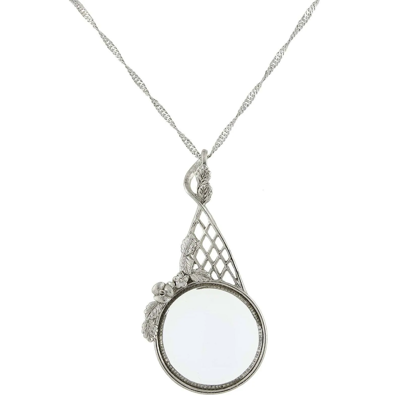 1928 Jewelry Floral Filigree Magnifying Glass Necklace 28" - Magnification Power: 2X 1928 Jewelry