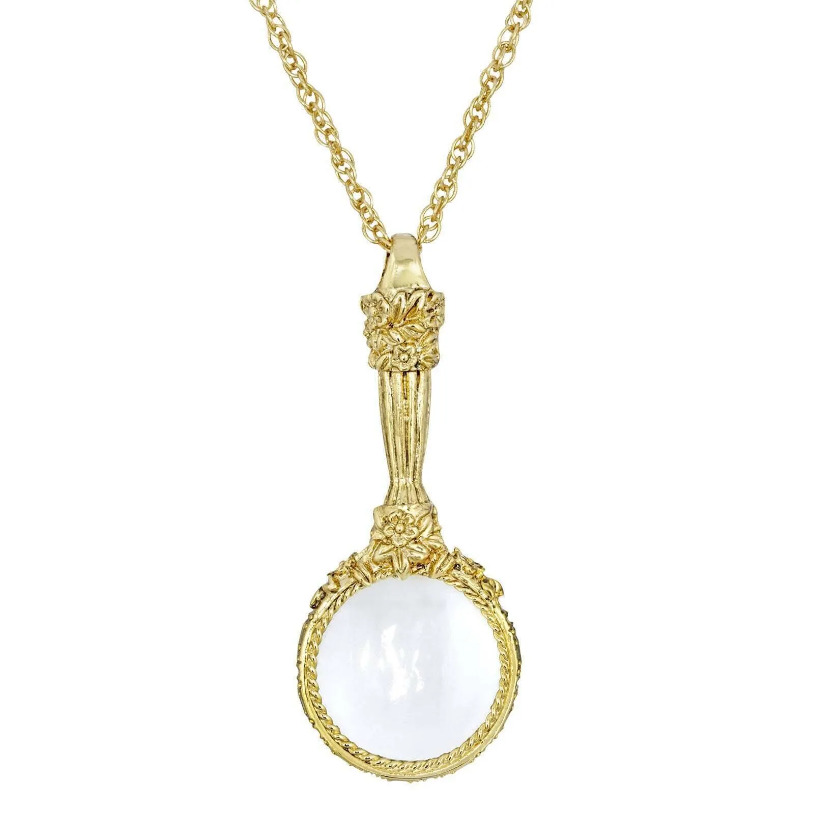 1928 Jewelry Floral Magnifying Glass Pendant Necklace 30" - Magnification Power: 4-5X 1928 Jewelry