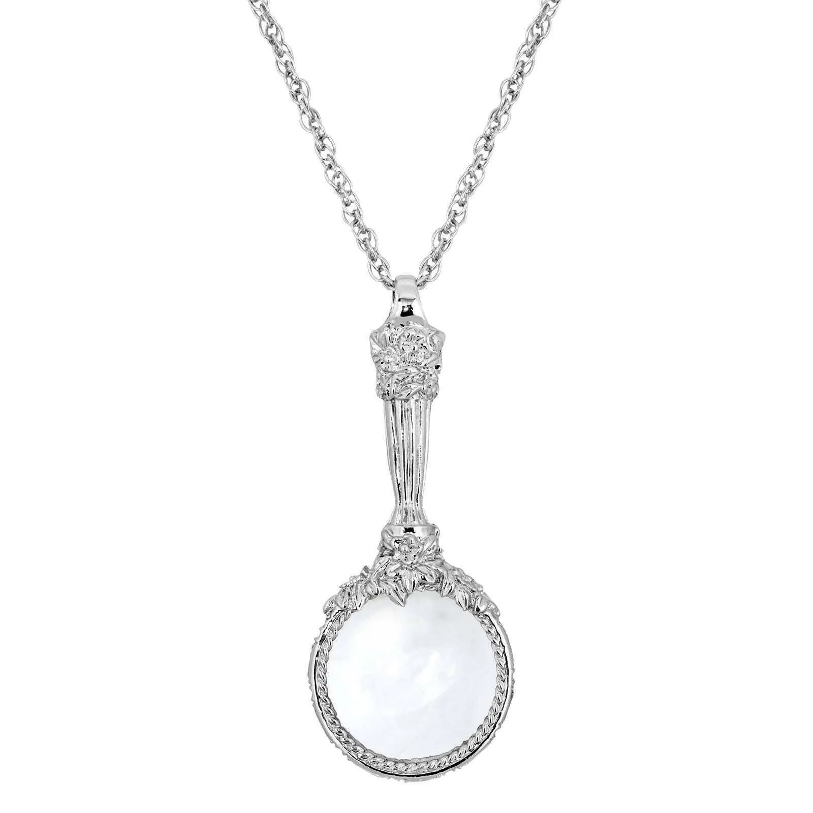 1928 Jewelry Floral Magnifying Glass Pendant Necklace 30" - Magnification Power: 4-5X 1928 Jewelry