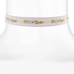 1928 Jewelry Floral Ribbon Choker With Lilac Purple Trim Necklace 12"   5" Extender 1928 Jewelry