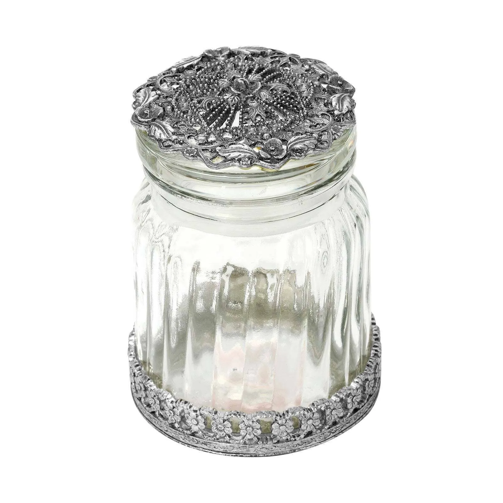 1928 Jewelry Floral Ridged Glass Button Jar 1928 Jewelry