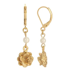 1928 Jewelry Flower & Faux Pearl Drop Earrings 1928 Jewelry