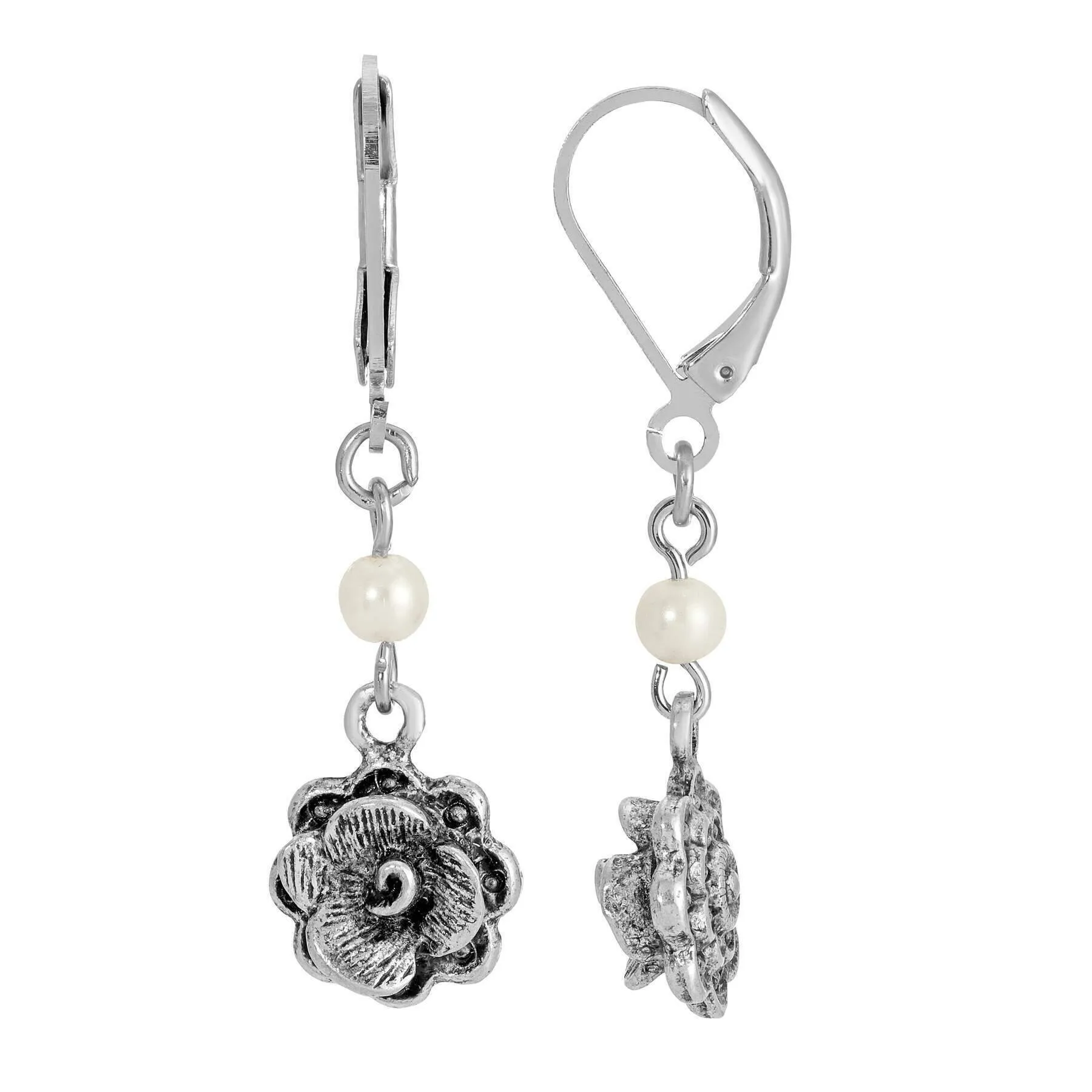 1928 Jewelry Flower & Faux Pearl Drop Earrings 1928 Jewelry