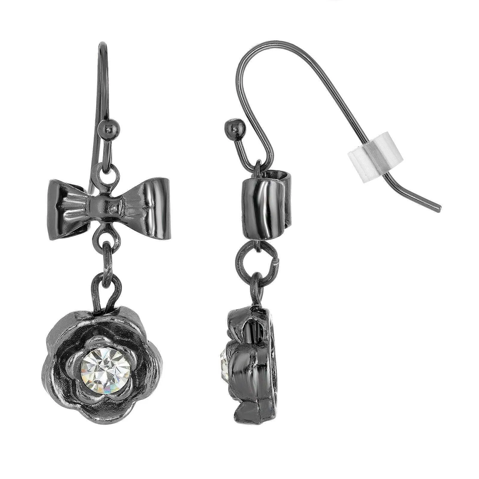 1928 Jewelry Flower Crystal And Bow Drop Earrings 1928 Jewelry