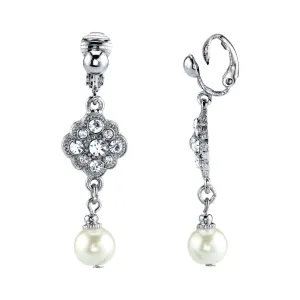1928 Jewelry Flower Crystal And Faux Pearl Clip On Earrings 1928 Jewelry