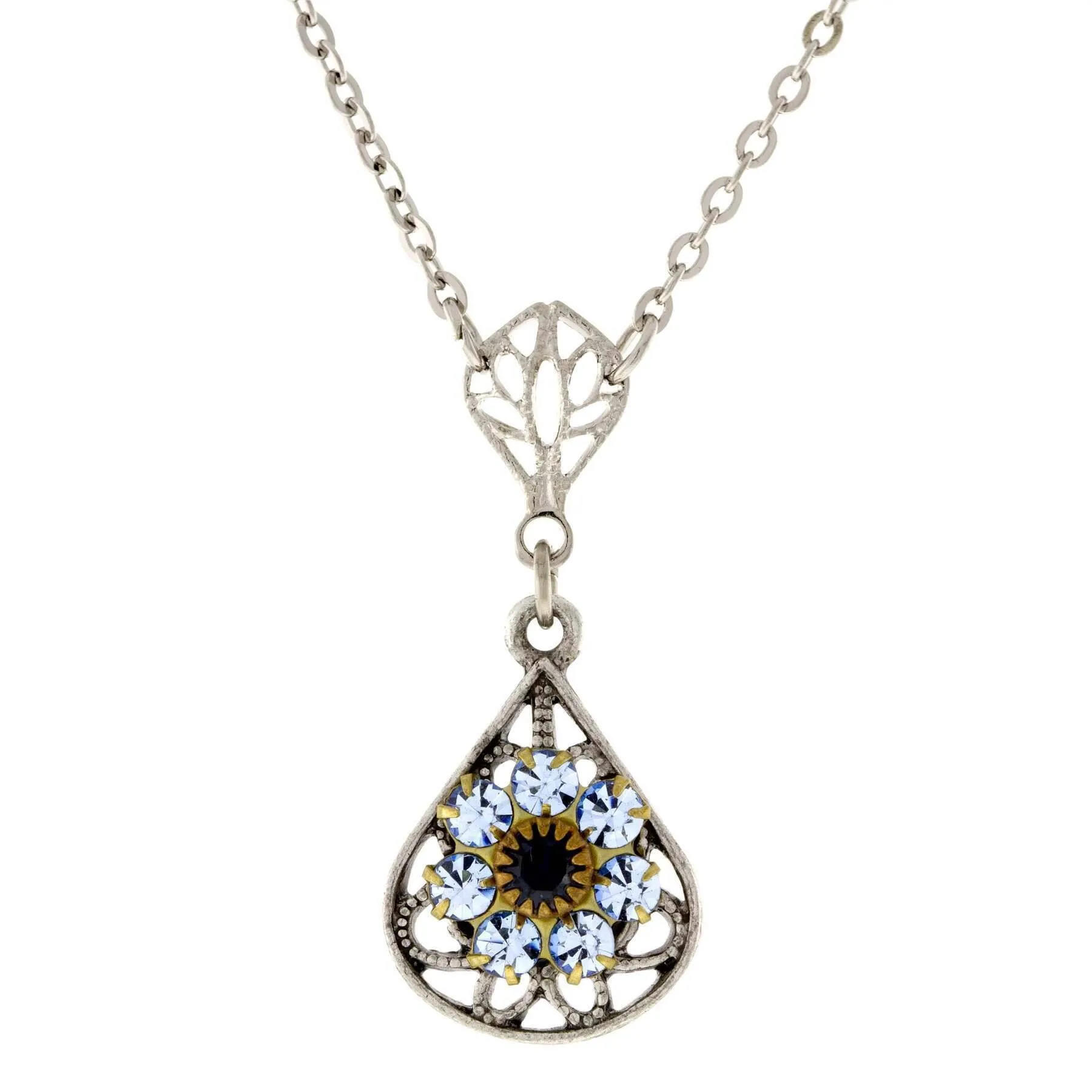 1928 Jewelry Flower Crystal Cluster Teardrop Pendant Necklace 16"   3" Extender 1928 Jewelry