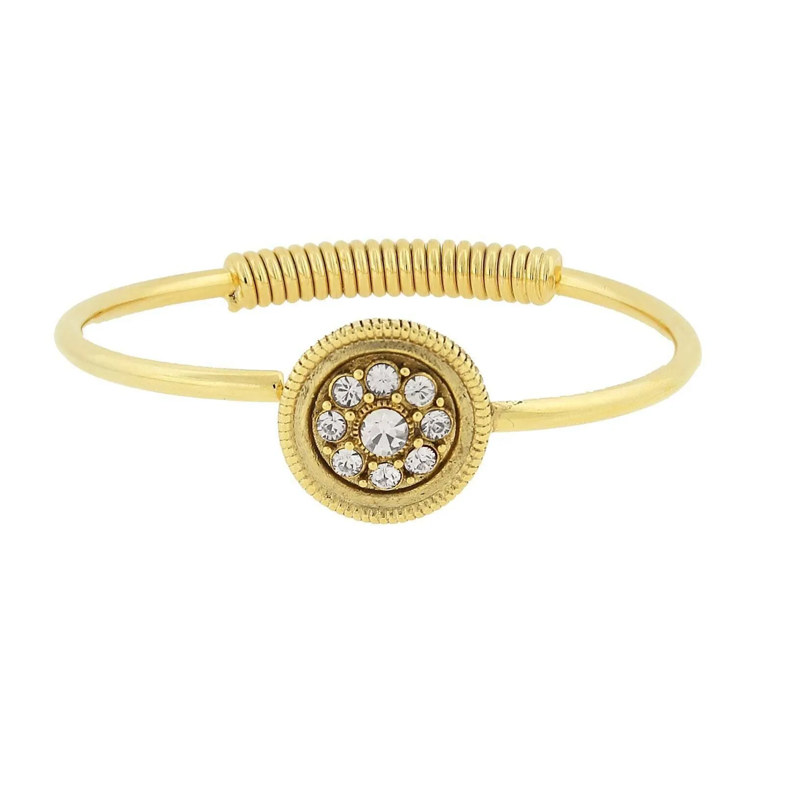 1928 Jewelry Flower Crystal Spring Hinge Gold Cuff Bracelet 1928 Jewelry