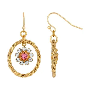 1928 Jewelry Flower Crystal Twisted Hoop Earrings 1928 Jewelry