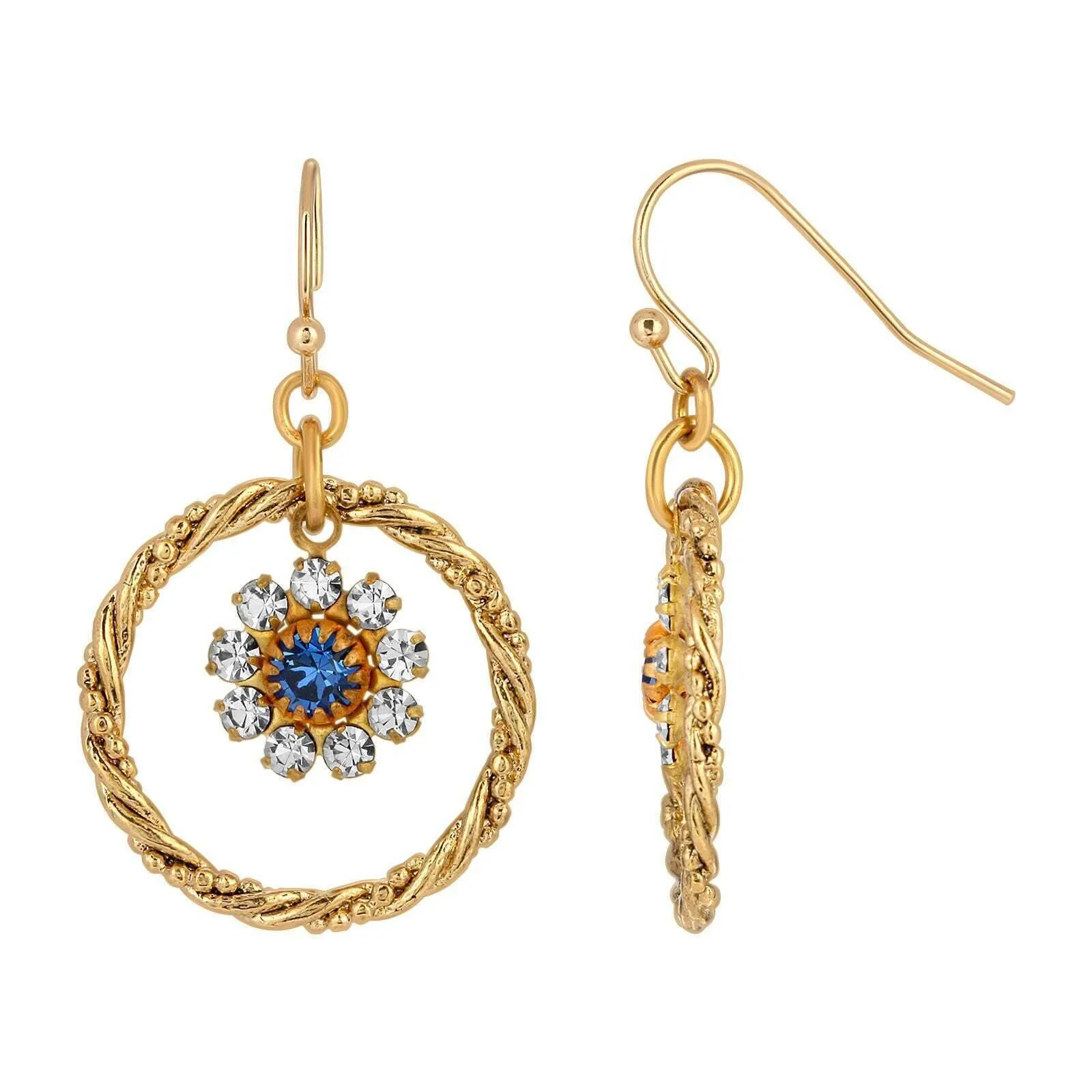 1928 Jewelry Flower Crystal Twisted Hoop Earrings 1928 Jewelry