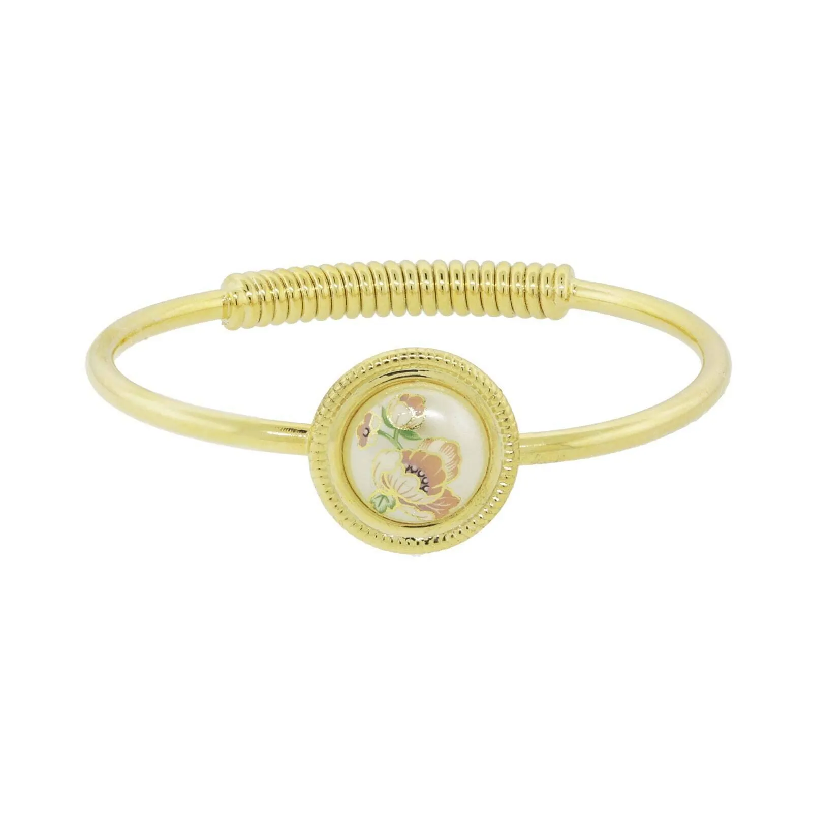 1928 Jewelry Flower Decal Faux Pearl Hinge Bracelet 1928 Jewelry