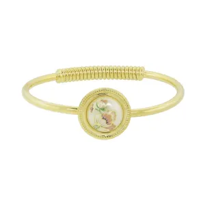 1928 Jewelry Flower Decal Faux Pearl Hinge Bracelet 1928 Jewelry