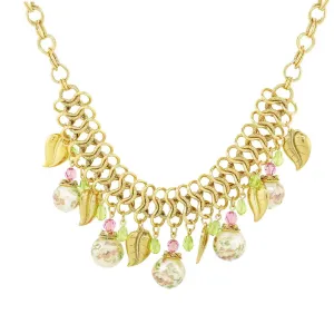 1928 Jewelry Flower Decal Faux Pearl Leaf Beaded Necklace 16"   3" Extender 1928 Jewelry