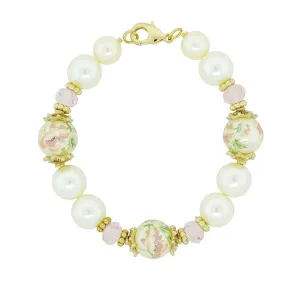 1928 Jewelry Flower Decal Faux Pearl Pink Crystal Bracelet 1928 Jewelry