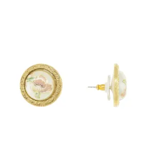 1928 Jewelry Flower Decal Faux Pearl Round Button Earrings 1928 Jewelry