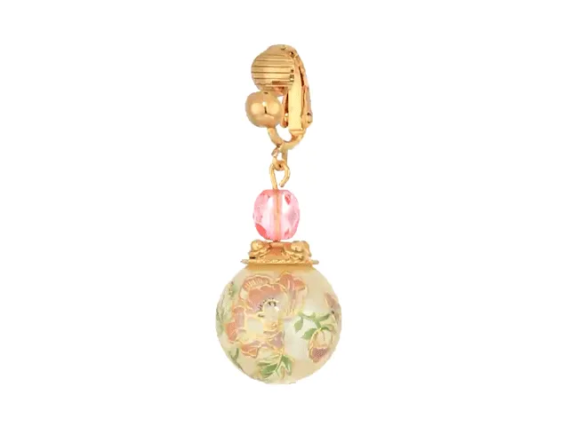 1928 Jewelry Flower Decal Faux Pearl With Pink Crystal Clip On Drop Earrings 1928 Jewelry