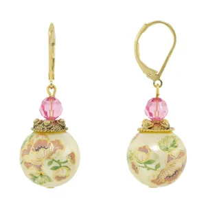 1928 Jewelry Flower Decal Faux Pearl With Pink Crystal Drop Earrings 1928 Jewelry