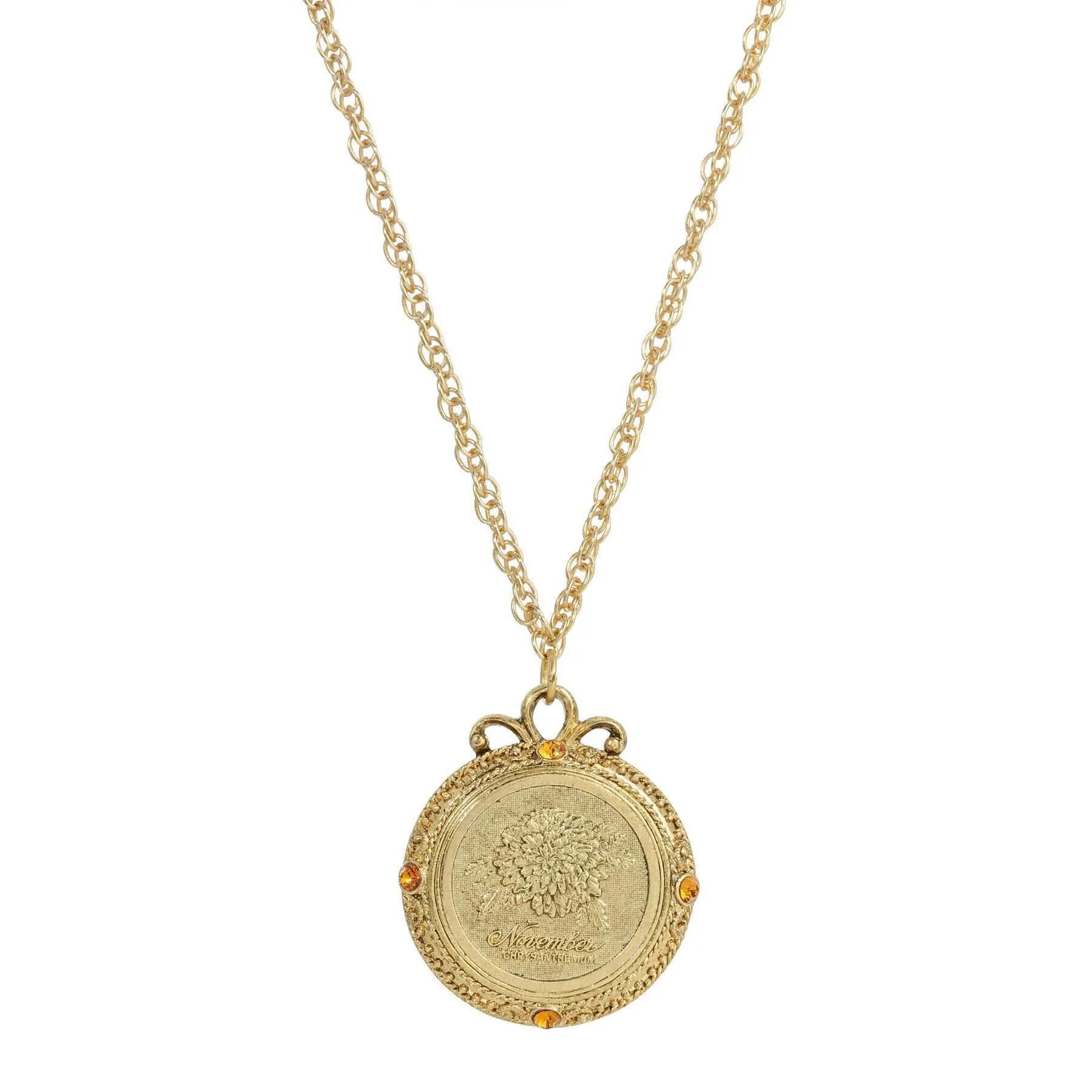 1928 Jewelry Flower of The Month Crystal Pendant Necklace 20" 1928 Jewelry
