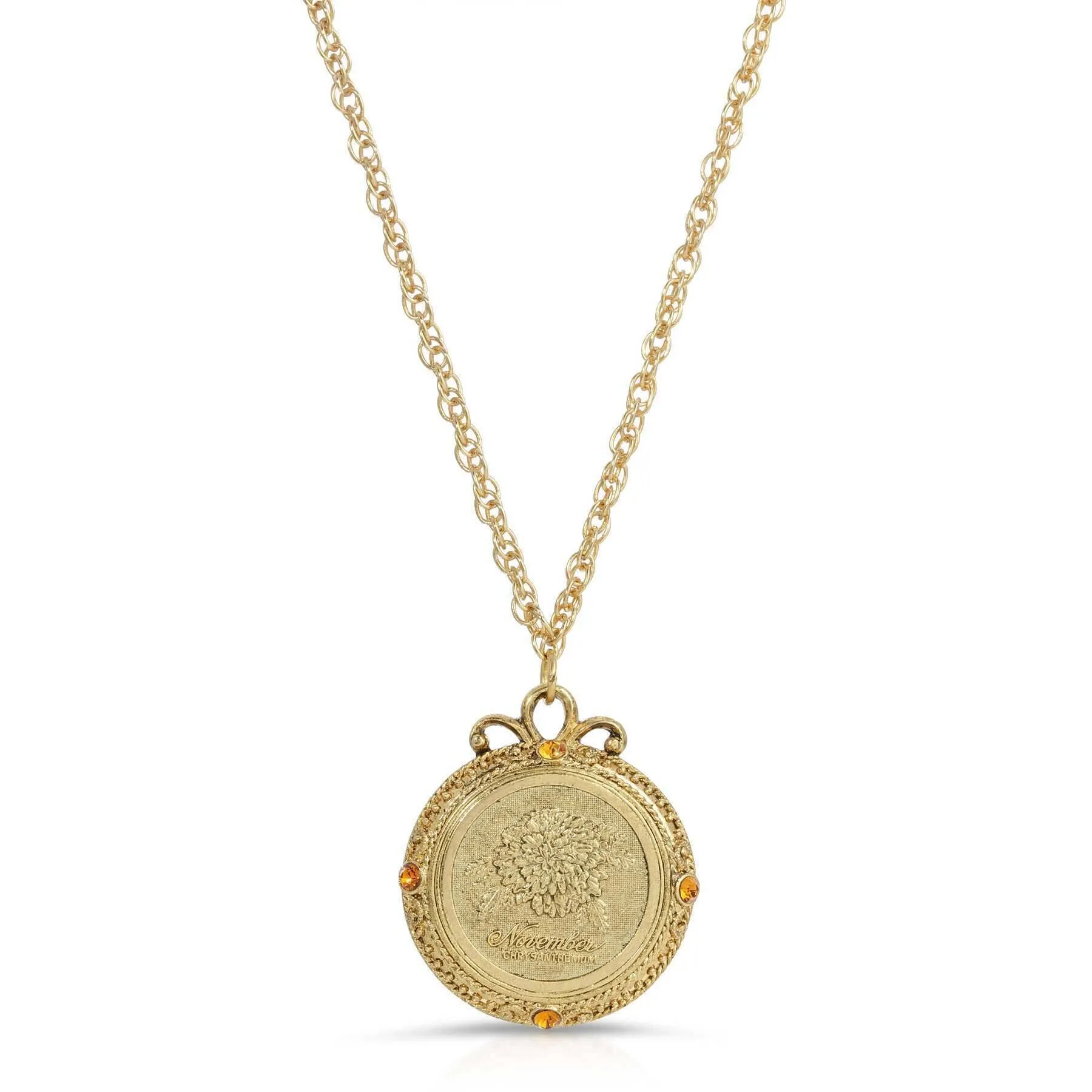 1928 Jewelry Flower of The Month Crystal Pendant Necklace 20" 1928 Jewelry