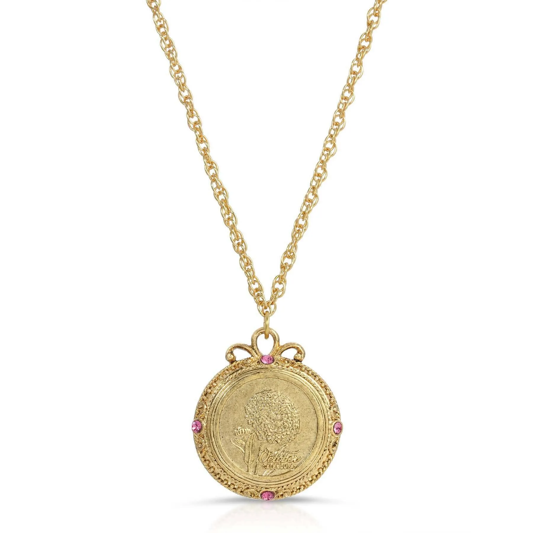 1928 Jewelry Flower of The Month Crystal Pendant Necklace 20" 1928 Jewelry