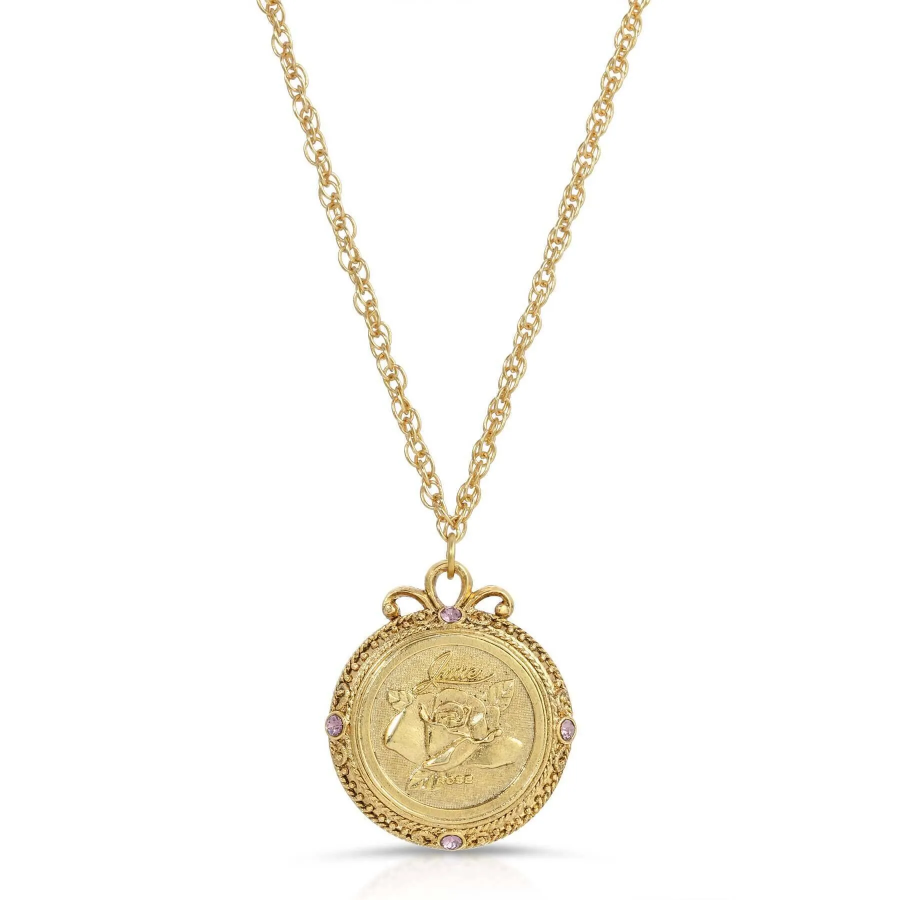 1928 Jewelry Flower of The Month Crystal Pendant Necklace 20" 1928 Jewelry