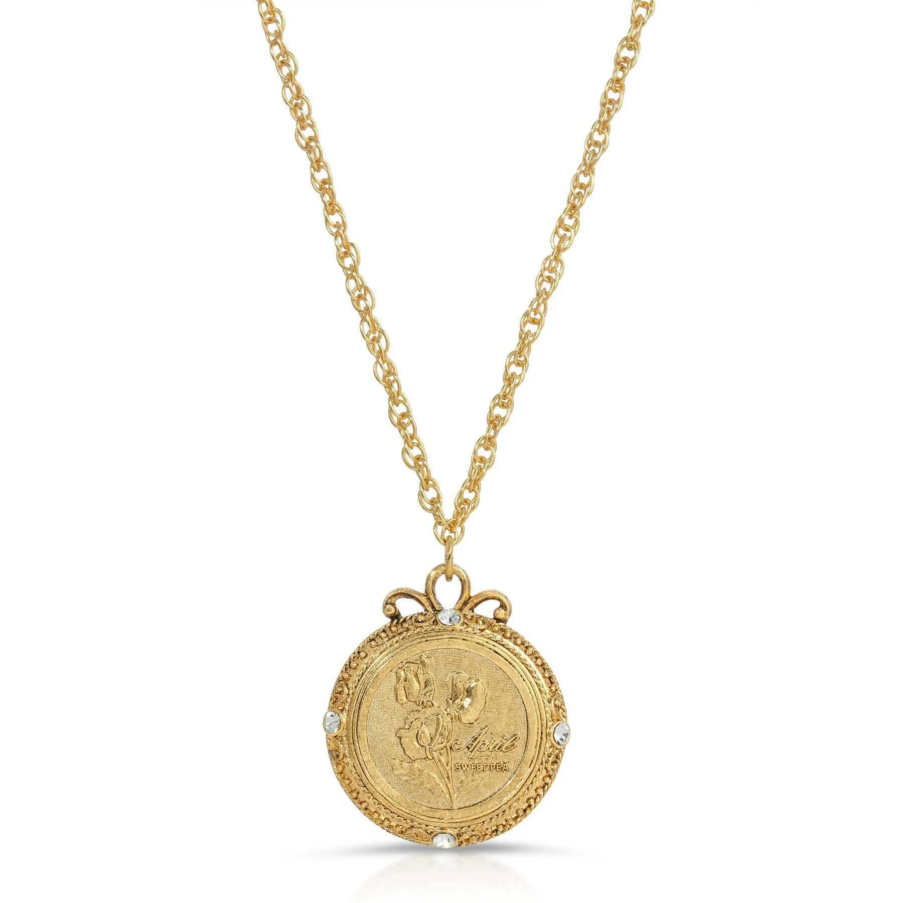 1928 Jewelry Flower of The Month Crystal Pendant Necklace 20" 1928 Jewelry