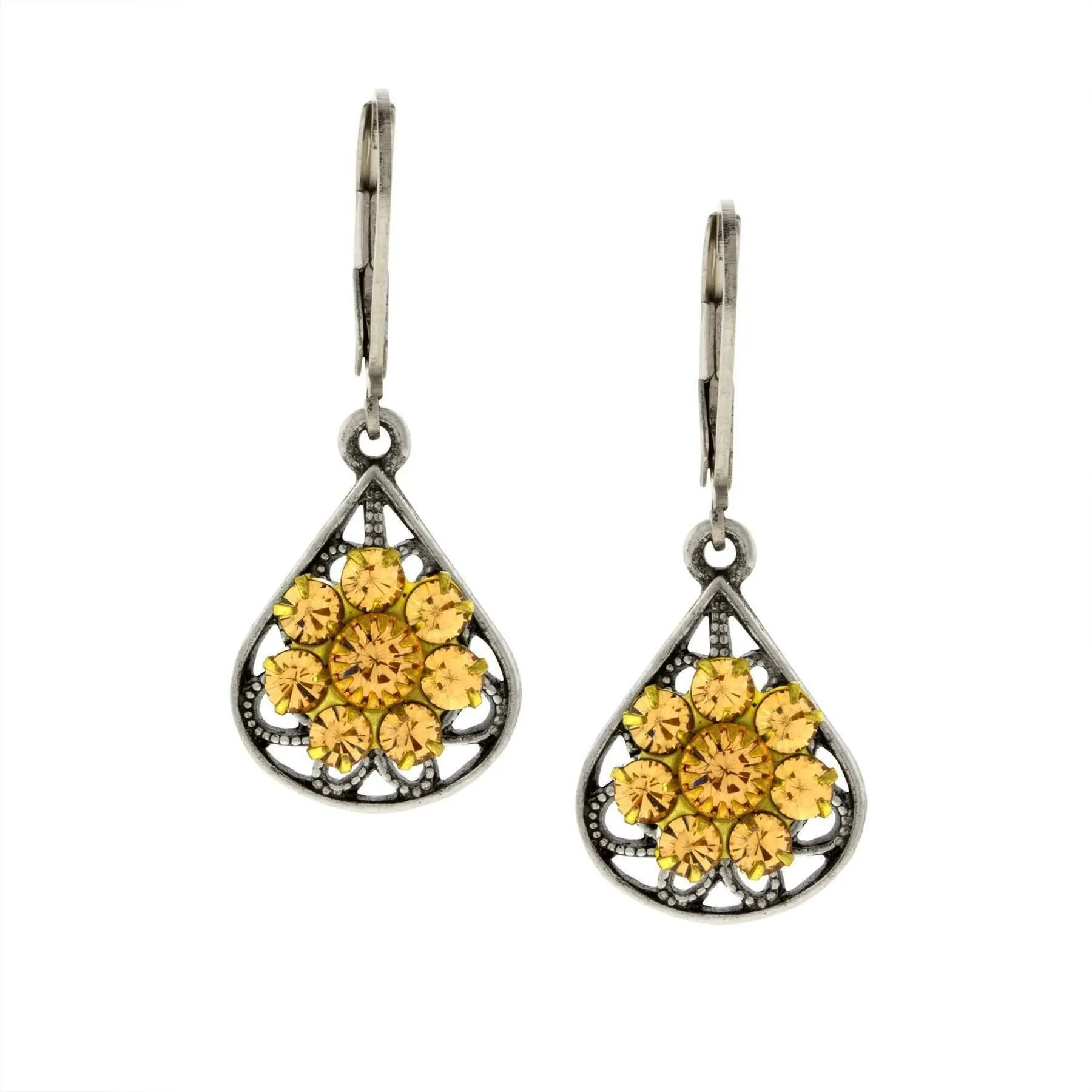 1928 Jewelry Flower Spirit Crystal Cluster Drop Earrings 1928 Jewelry