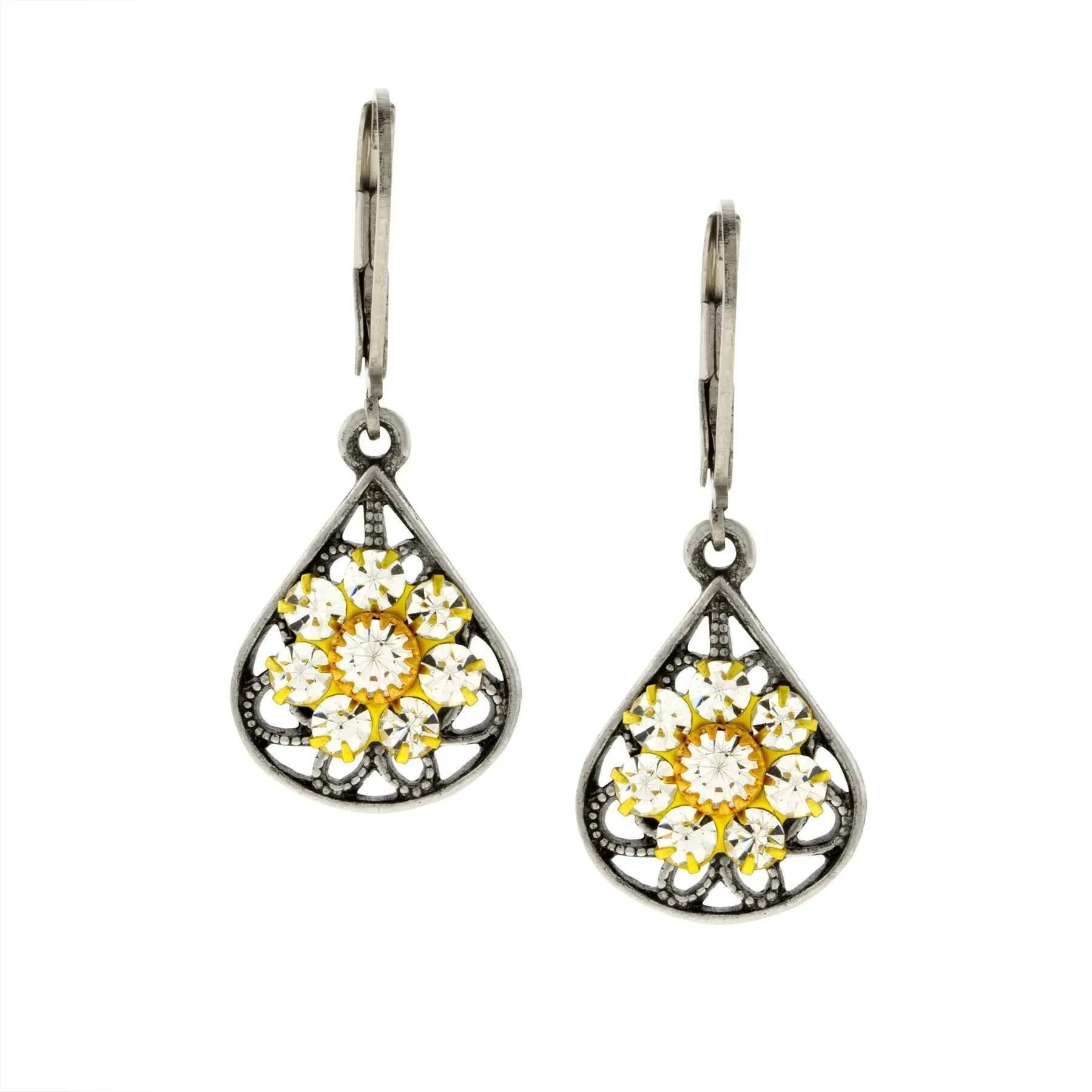 1928 Jewelry Flower Spirit Crystal Cluster Drop Earrings 1928 Jewelry