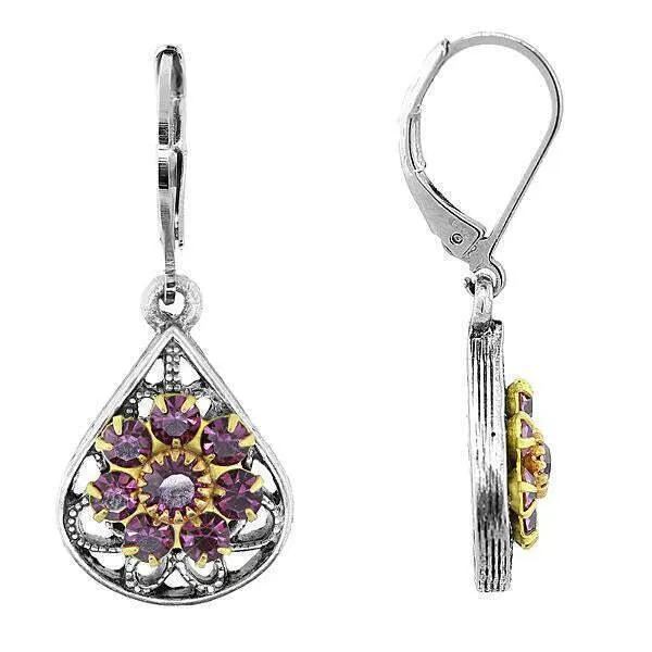 1928 Jewelry Flower Spirit Crystal Cluster Drop Earrings 1928 Jewelry