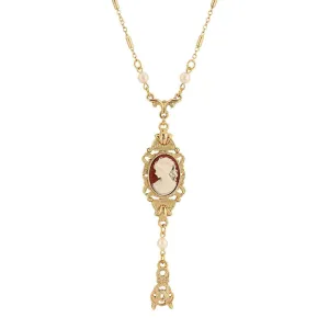 1928 Jewelry Frances Cameo Pendant Faux Pearl & Leaf Drop 24" Necklace 1928 Jewelry