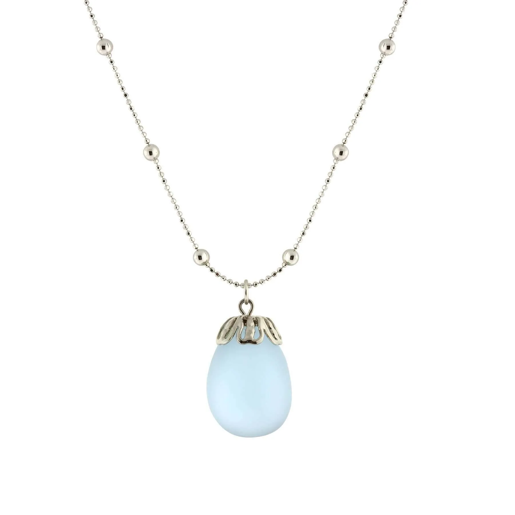 1928 Jewelry Frosted Glass Egg Pendant Beaded Chain Necklace 16"   3" Extender 1928 Jewelry