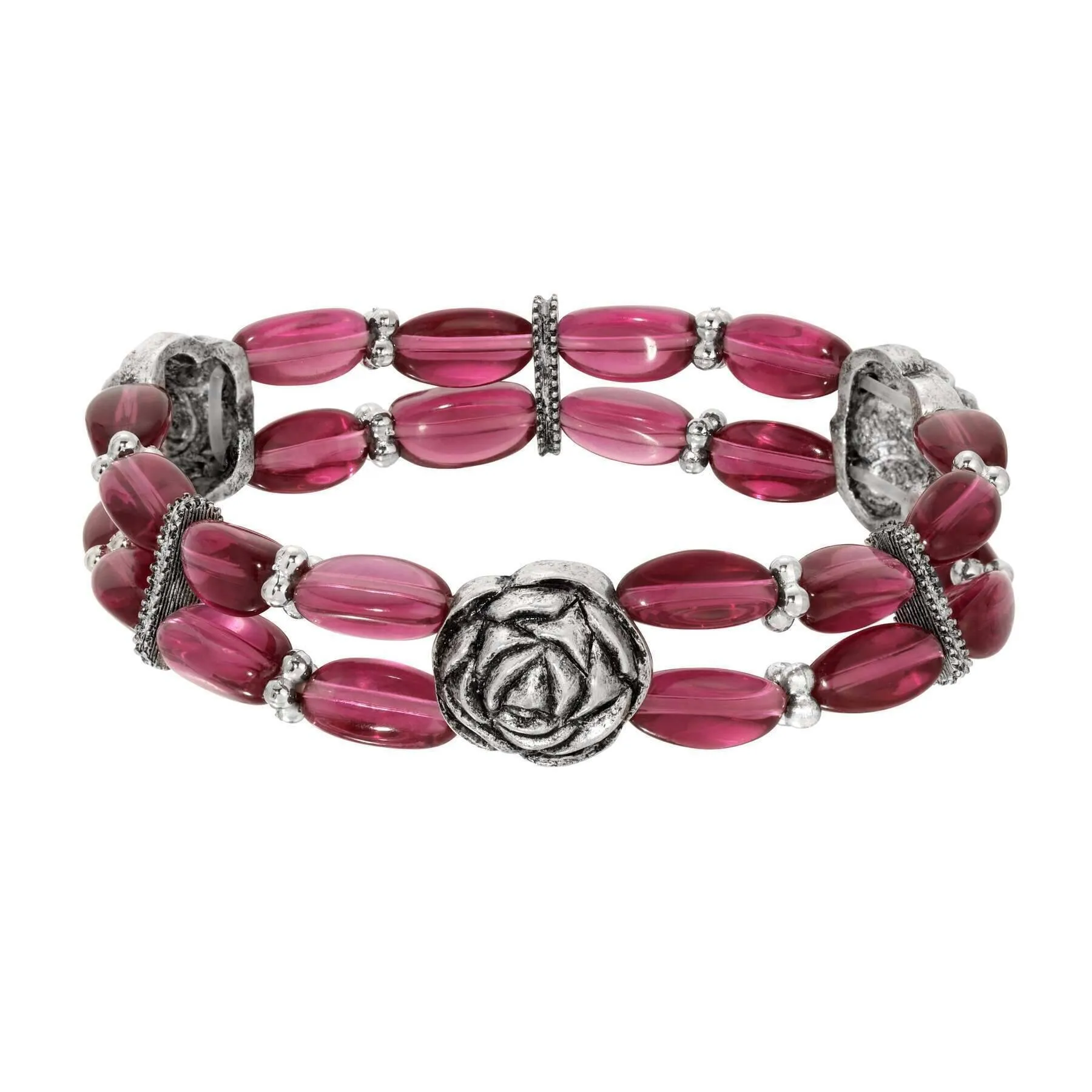 1928 Jewelry Fuchsia Beaded Rose Stretch Bracelet 1928 Jewelry