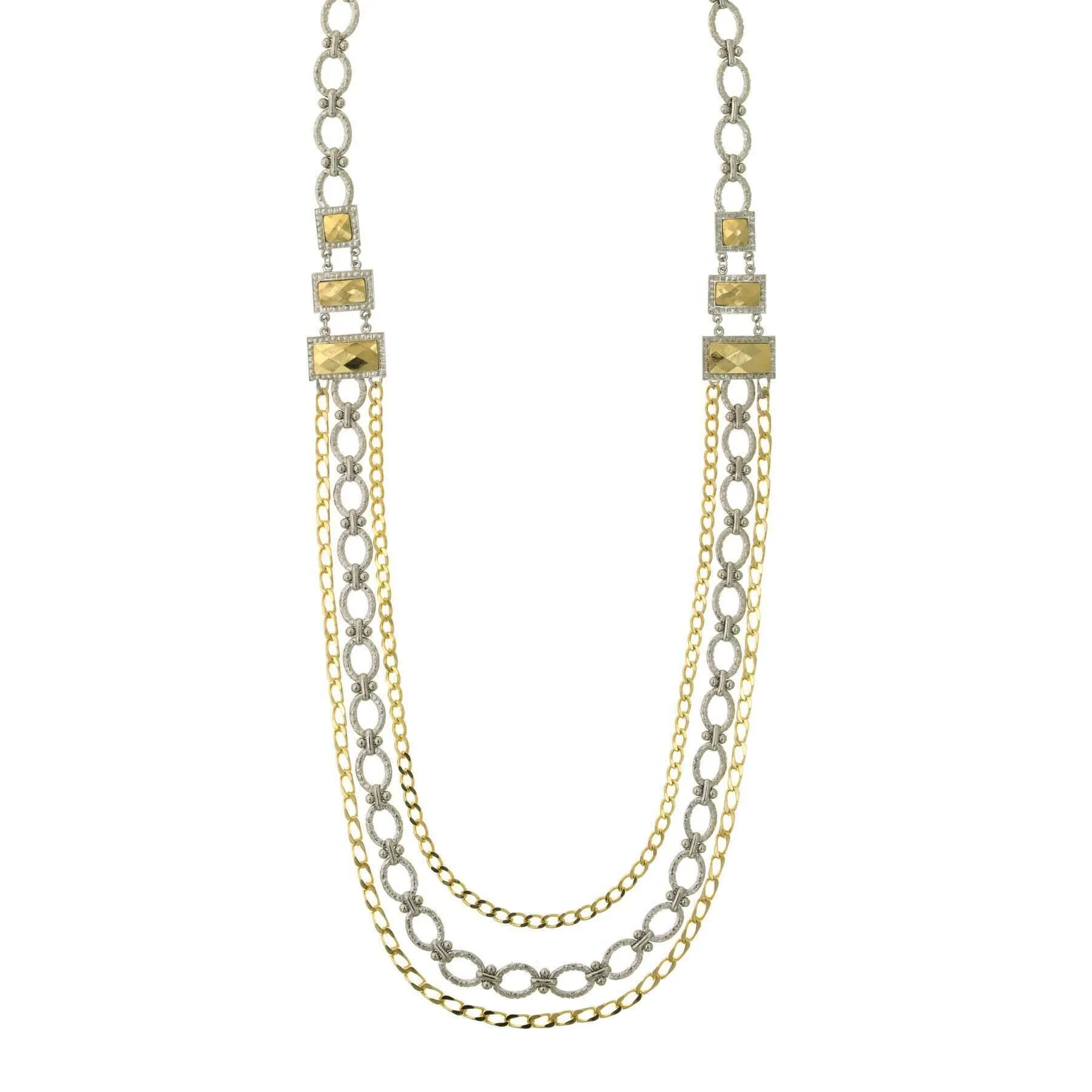 1928 Jewelry Fusion Lux Silver And Gold Chain Draped Necklace 34" 1928 Jewelry