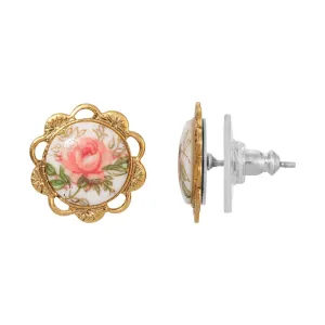 1928 Jewelry Garden Pink Rose Stud Earrings 1928 Jewelry