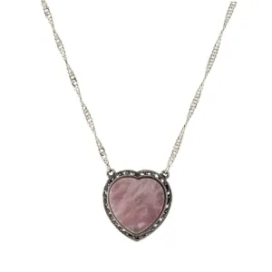 1928 Jewelry Gemstone Costume Mother Of Pearl Heart Pendant Necklace 16"   3" Extender 1928 Jewelry