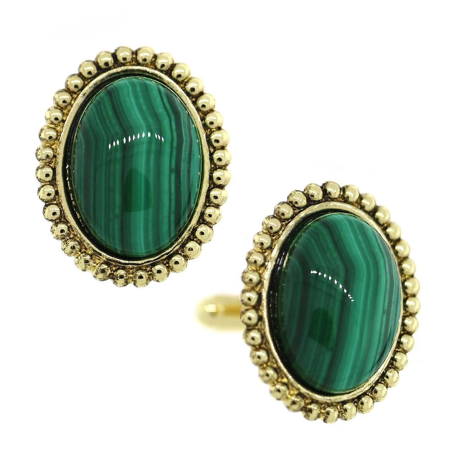 1928 Jewelry Gemstone Green Malachite Oval Cufflinks 1928 Jewelry