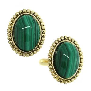 1928 Jewelry Gemstone Green Malachite Oval Cufflinks 1928 Jewelry