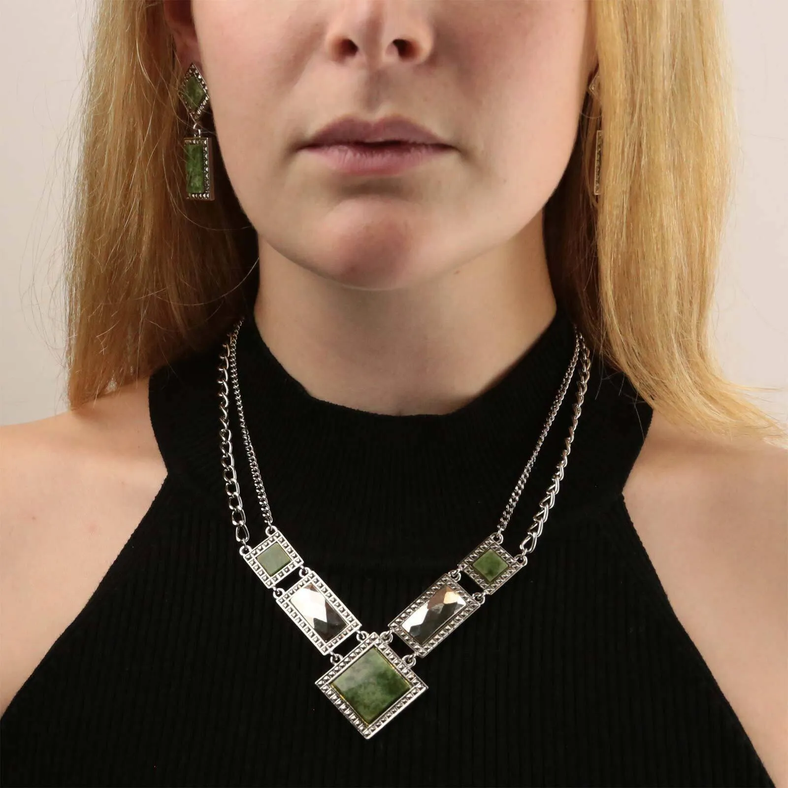 1928 Jewelry Gemstone Square Chain Necklace 12"   3" Extender 1928 Jewelry