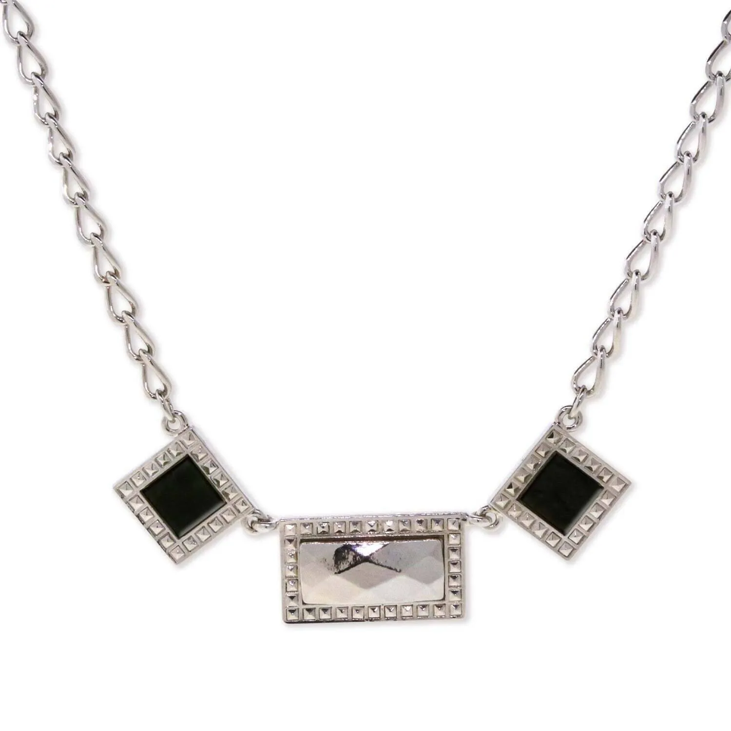 1928 Jewelry Gemstone Square Rectangle Chain Necklace 16"   3" Extender 1928 Jewelry