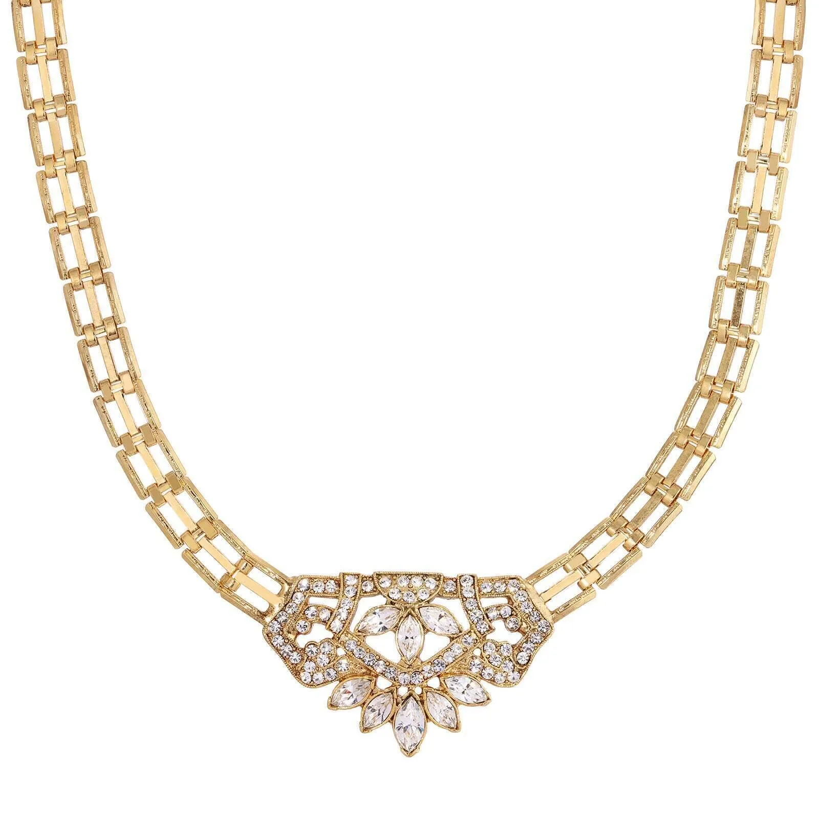 1928 Jewelry Genevieve Crystal Brick Link Necklace 18" 1928 Jewelry