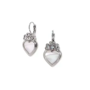 1928 Jewelry Genuine Mother Of Pearl Heart Crystal Lever Back Earrings 1928 Jewelry