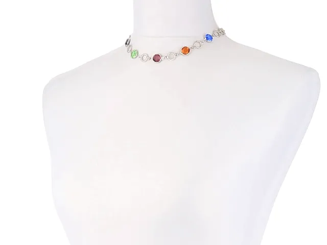 1928 Jewelry Genuine Multi Color Austrian Crystal Channel Necklace 16"   3" Extender 1928 Jewelry