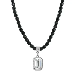 1928 Jewelry Genuine Octagon Austrian Crystal Black Glass Beaded Pendant Necklace 15"   3" Extender 1928 Jewelry