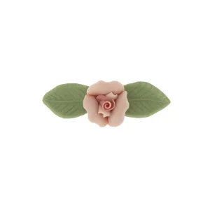 1928 Jewelry Genuine Pink Porcelain Rose & Green Leaf Bar Pin 1928 Jewelry