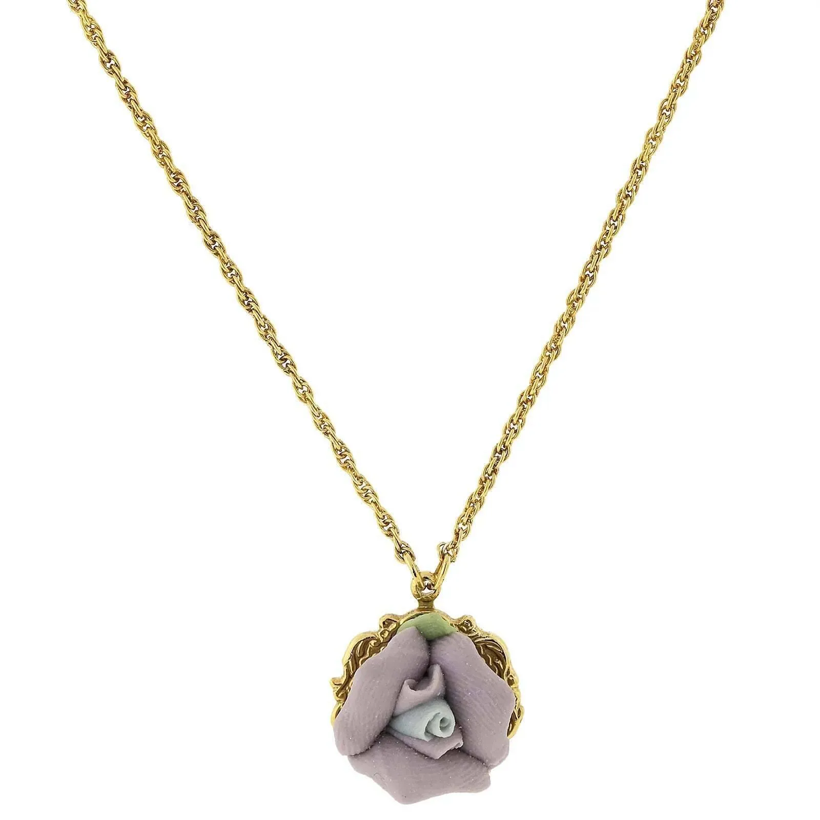 1928 Jewelry Genuine Porcelain Rose Pendant Necklace 16"   3" Extender 1928 Jewelry